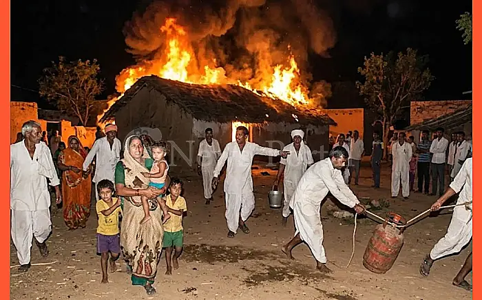 नशे का तांडव: शराबी ने सोते हुए पत्नी-बच्चों सहित घर को लगाई आग, ग्रामीणों के साहस से बची मासूम जानें