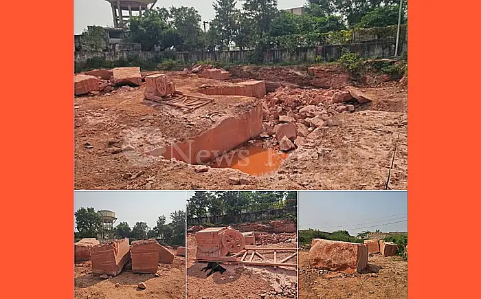 अवैध खनन: चंबल प्लांट की आवंटित जमीन से निकाले जा रहे पत्थर के ब्लॉक, खनिज विभाग पर चुप्पी साधने का आरोप