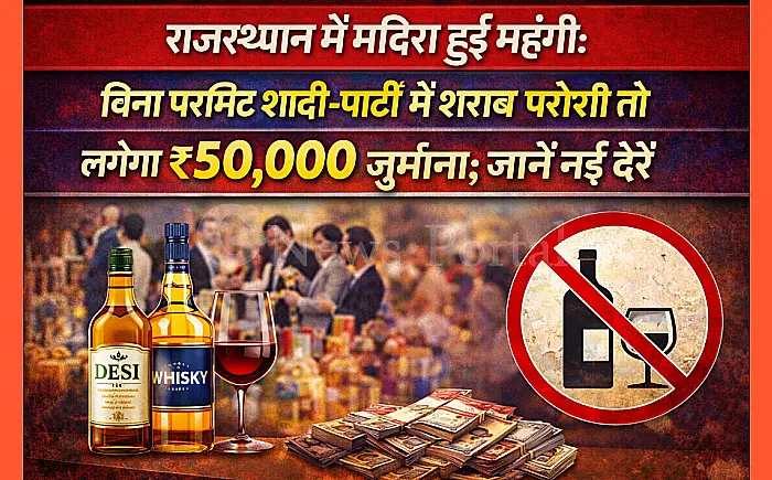 राजस्थान में मदिरा हुई महंगी: बिना परमिट शादी-पार्टी में शराब परोसी तो लगेगा ₹50,000 जुर्माना; जानें नई दरें