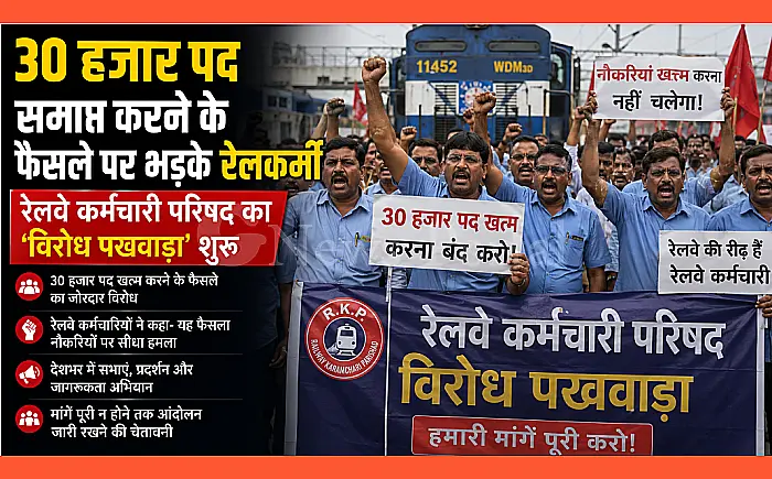 30 हजार पद समाप्त करने के फैसले पर भड़के रेलकर्मी, रेलवे कर्मचारी परिषद का 'विरोध पखवाड़ा' शुरू